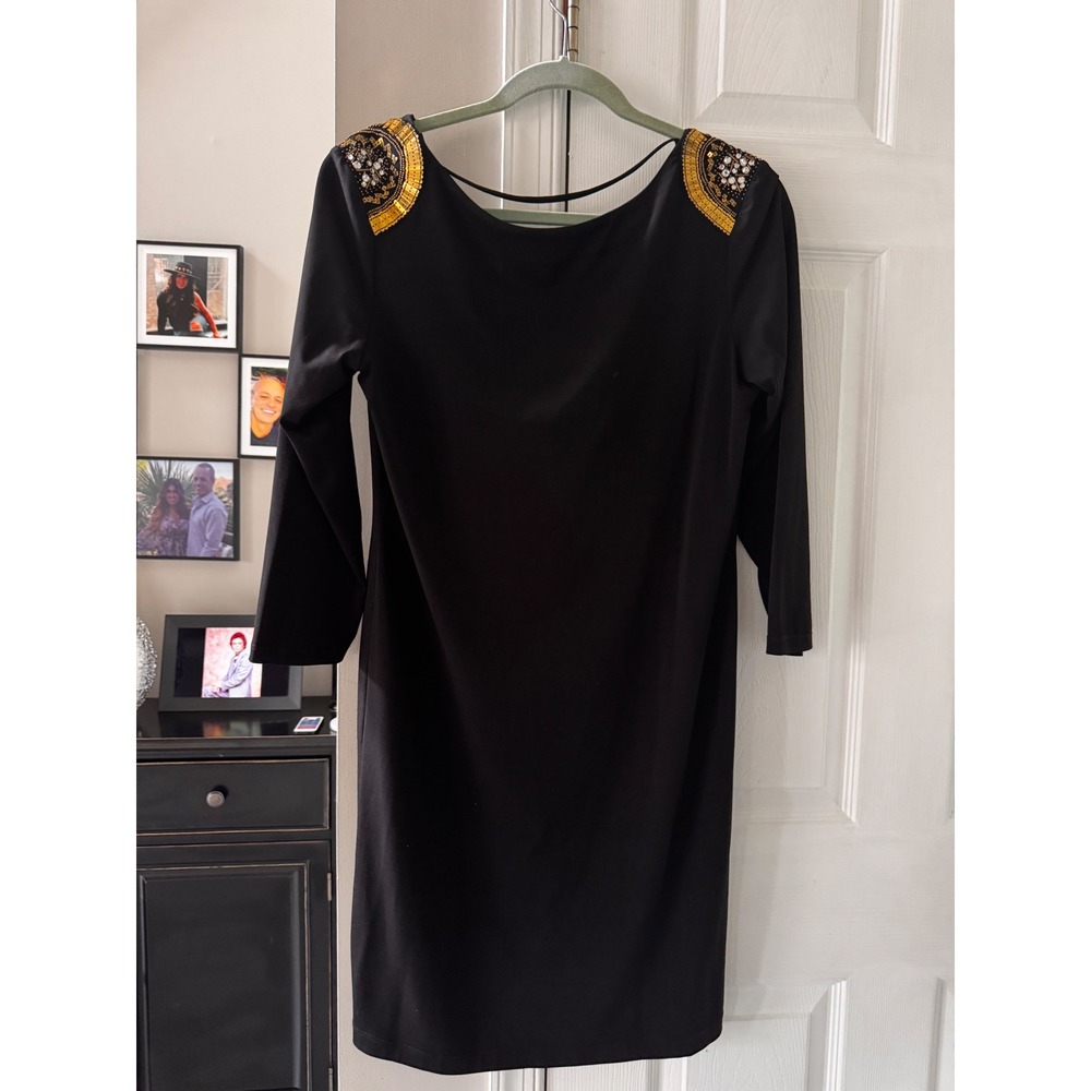 Boston Proper Muse Black Embellished Shoulder Dress Size 12